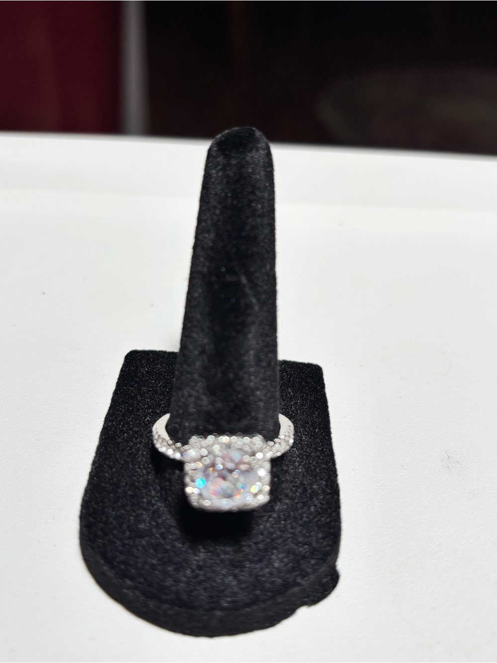 Silver Halo Cushion-Cut  simulated Cubic Zirconia Ring - Size 8